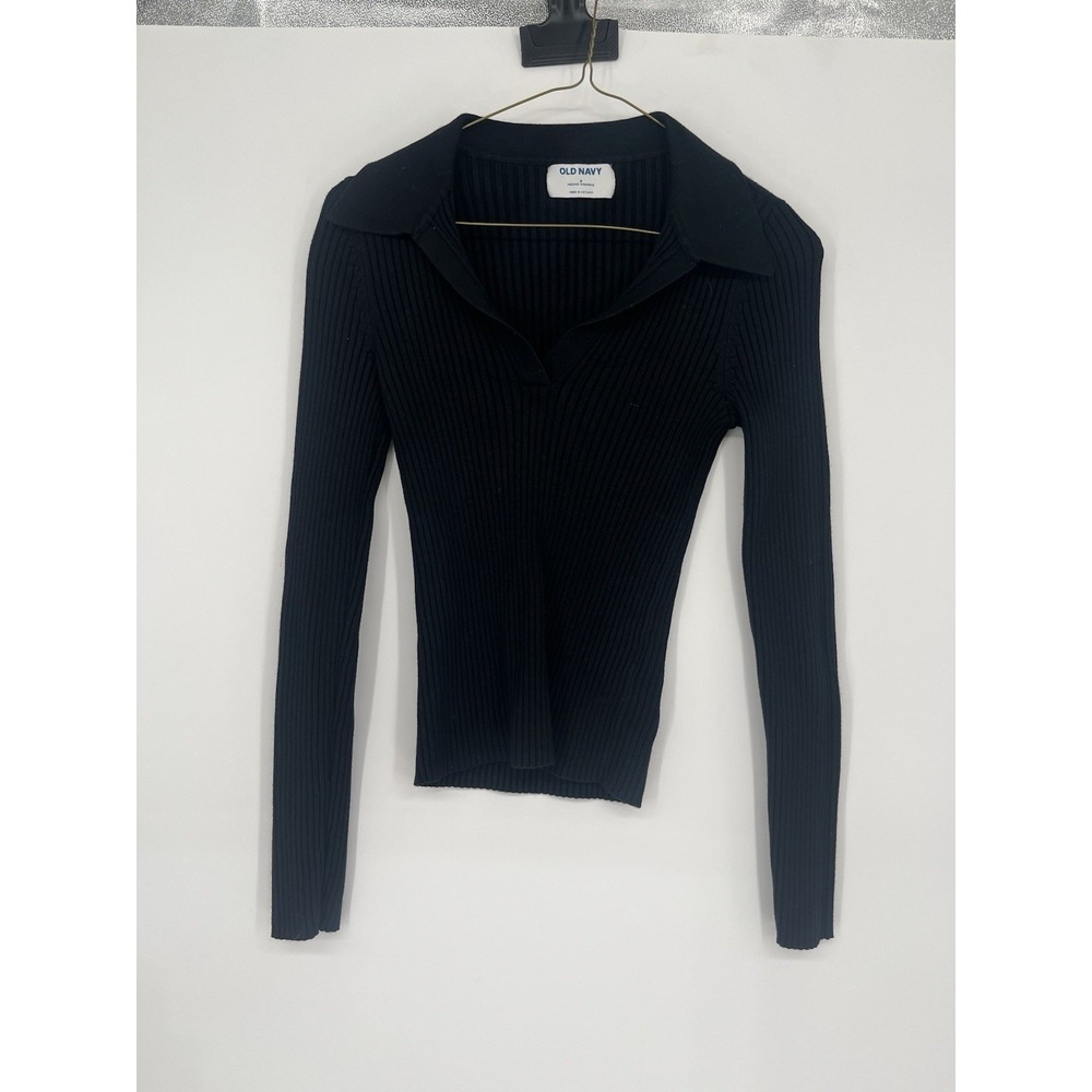 Old Navy Womens Black Ribbed Collared Sweater Pullover Size S Soft Knit